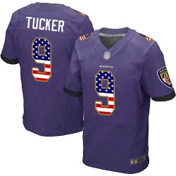 Elite Men's Justin Tucker Purple Home Jersey - #9 Football Baltimore Ravens USA Flag Fashion