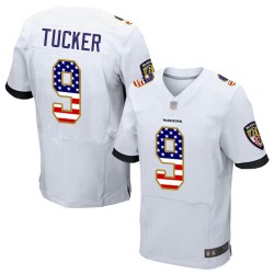 Elite Men's Justin Tucker White Road Jersey - #9 Football Baltimore Ravens USA Flag Fashion