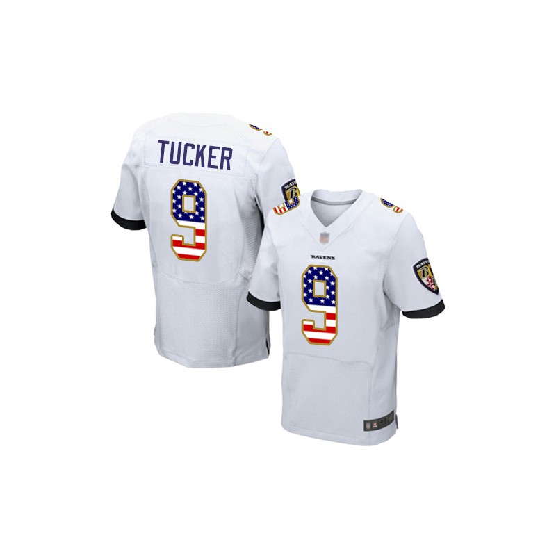 Elite Men's Justin Tucker White Road Jersey - #9 Football Baltimore Ravens  USA Flag Fashion Size 40/M