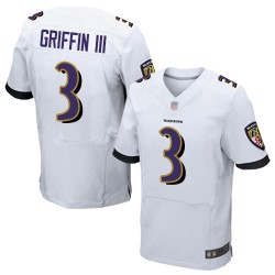 Elite Men's Robert Griffin III White Road Jersey - #3 Football Baltimore Ravens